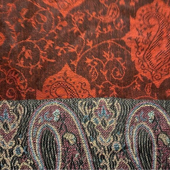 Pashmina Scarf Wrap ~Burgundy, Navy, Grey Paisley Print ~ Fringe end detailing - Picture 7 of 8